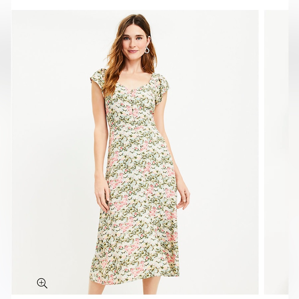 NWT Loft Floral Cap Sleeve Button down Midi Dress size 14